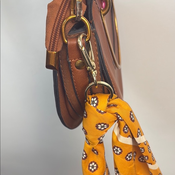 Brown and Gold Circular Crossbody Bag with Leather Finish - Picture 9 of 15